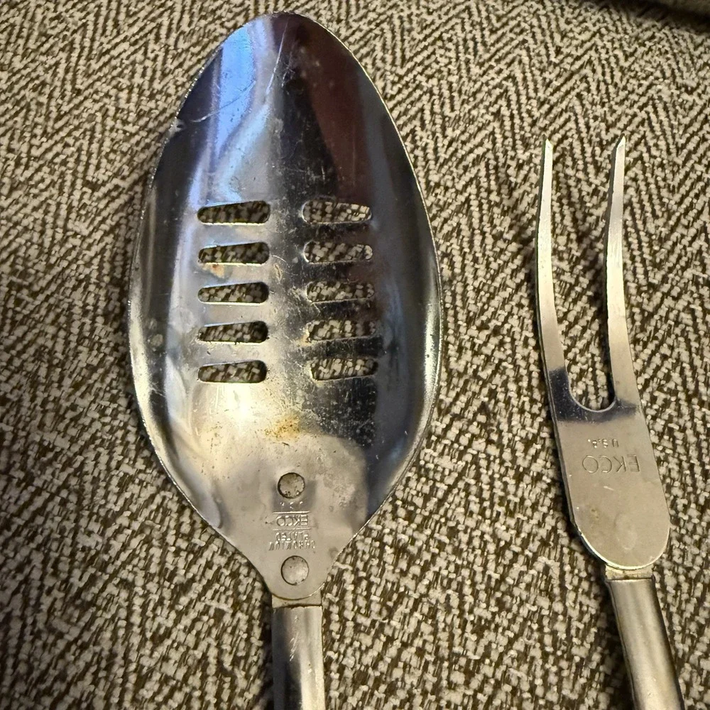 Vintage Ecko 'Spice of Life' Vegetables Chromium Plated Slotted Spoon Meat Fork‎